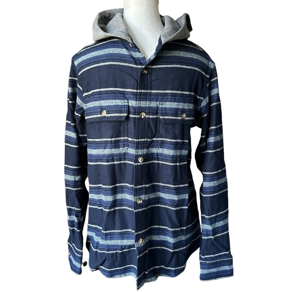 Old Navy Men’s Hooded Blue & Gray Striped Flannel XS